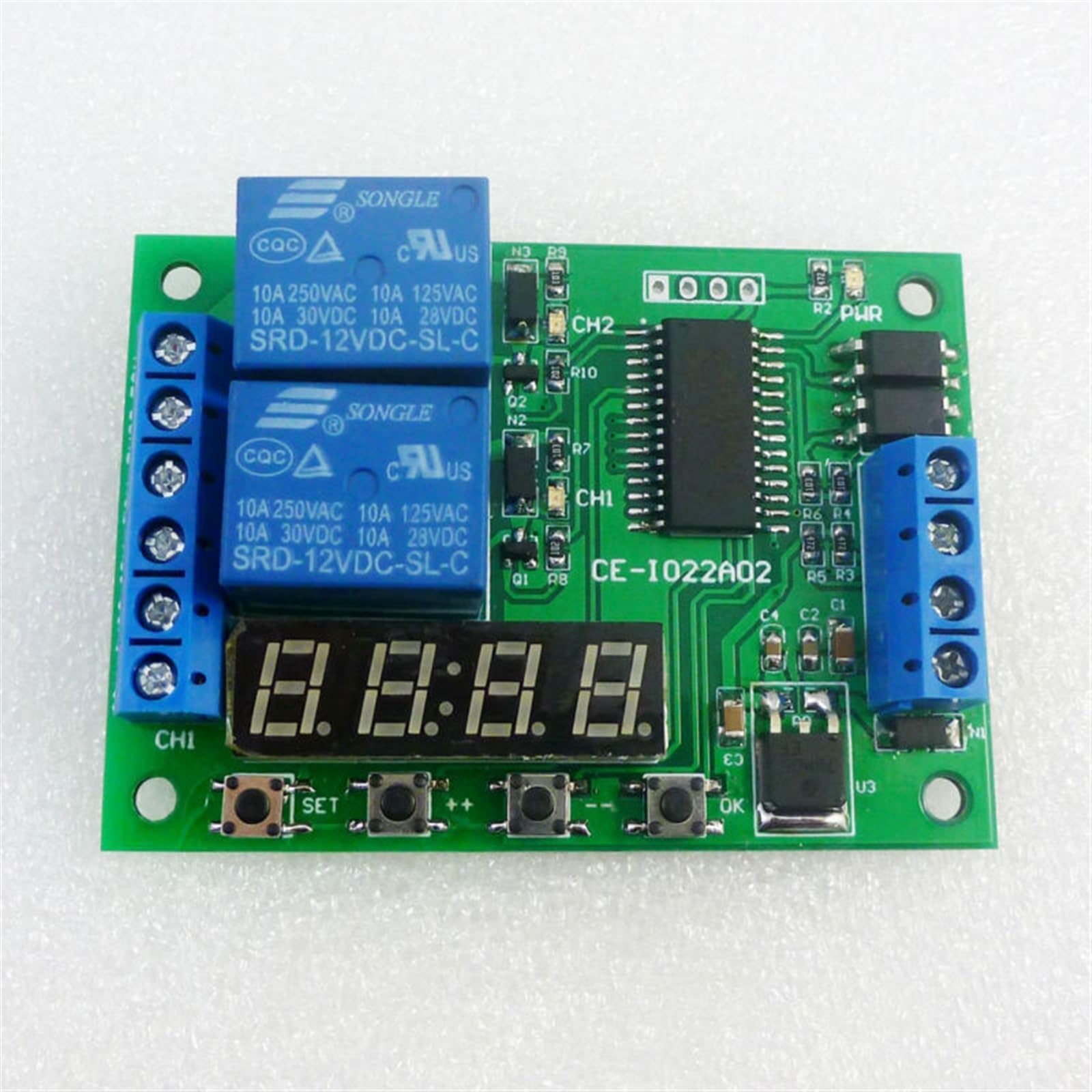 Relais de retard multifonction IO22A02 12V 2CH avec interrupteur temporisé PLC