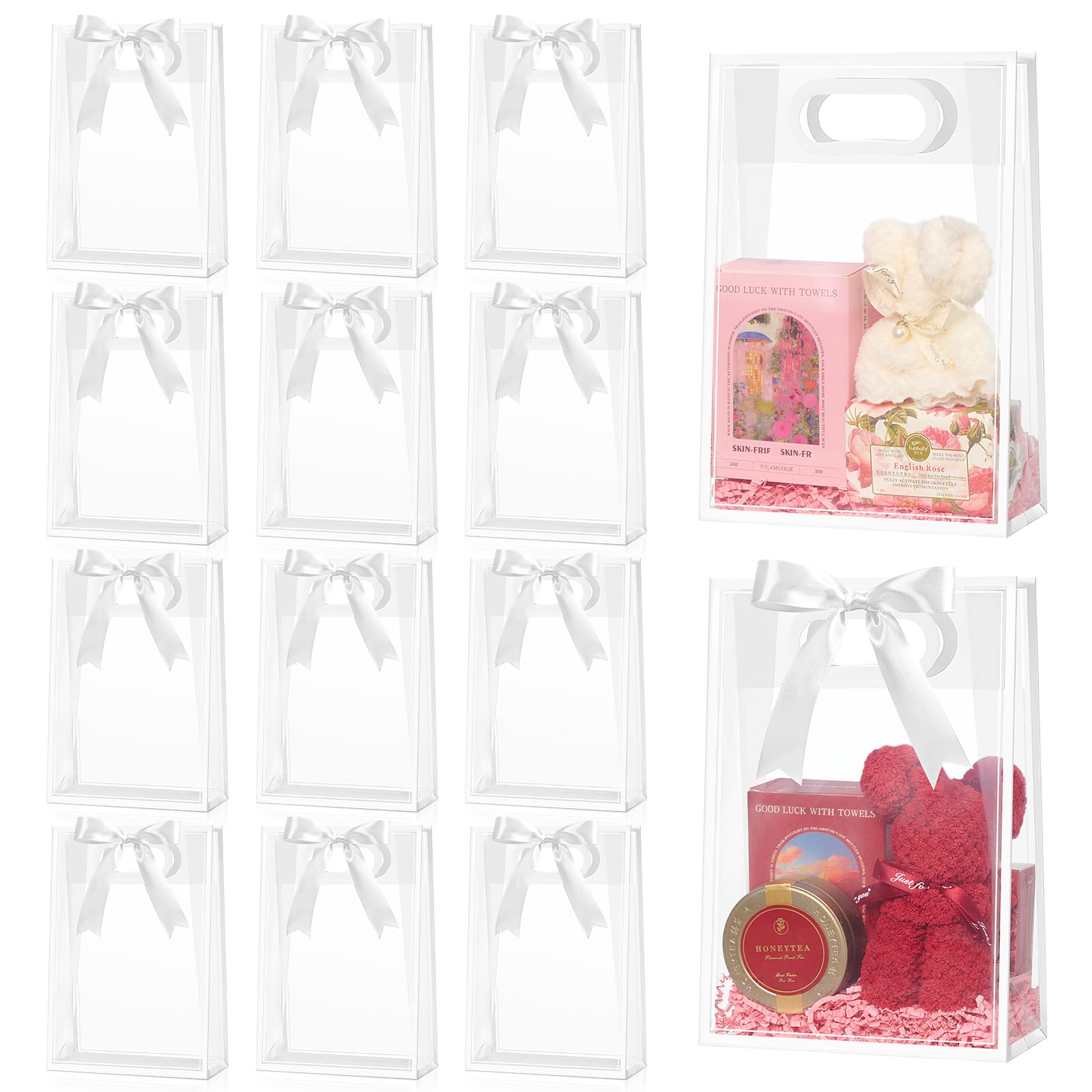 Meolvic 24 Pack White Clear Plastic Gift Bags with Handles