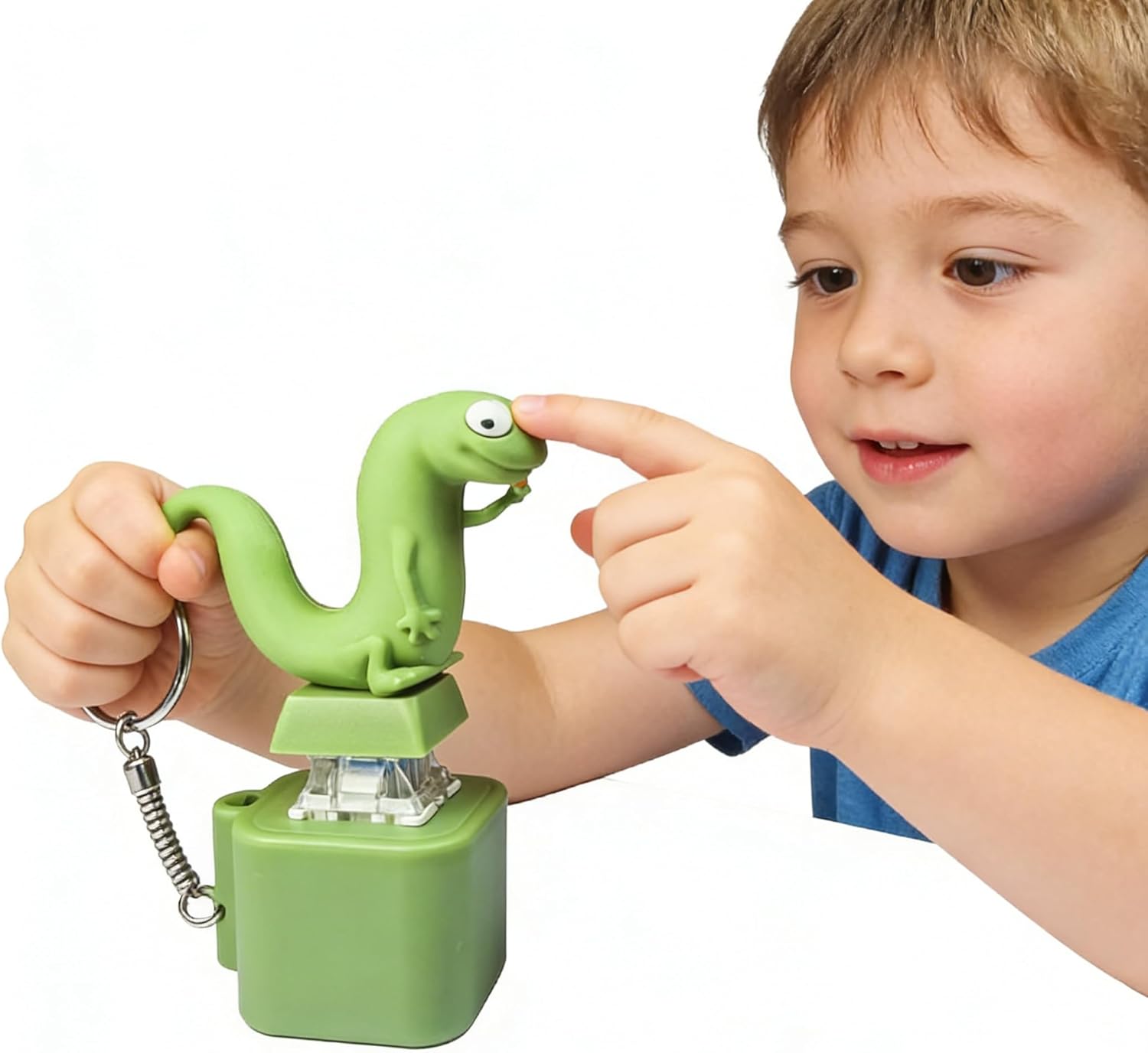 Lizard Button Keychain with Sound & Light - Rechargeable Fidget Toy for Stress Relief, Funny Keyboard Pendant, Interactive Anti-Stress Toy Gift for Children and Adults (3)