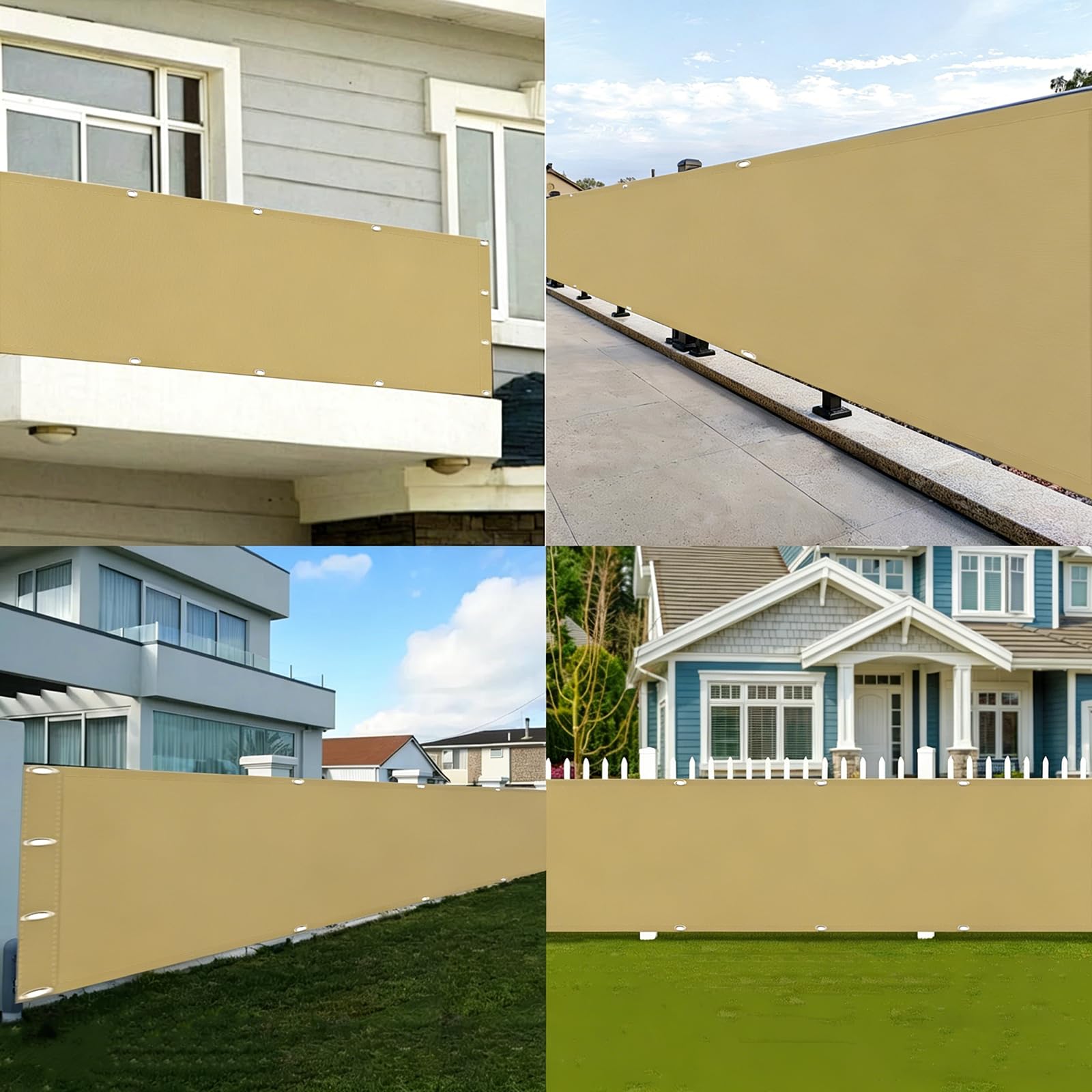 Zasłona Balkonowa 140 x 400 cm Ochrona Przed Wiatrem I Promieniowaniem Uv, Ochrona Przed Ciekawskimi Spojrzeniami Osłona Na Werandę Z Filtrem UV Z Oczkami, Lina Na Taras, Kolor kremowy