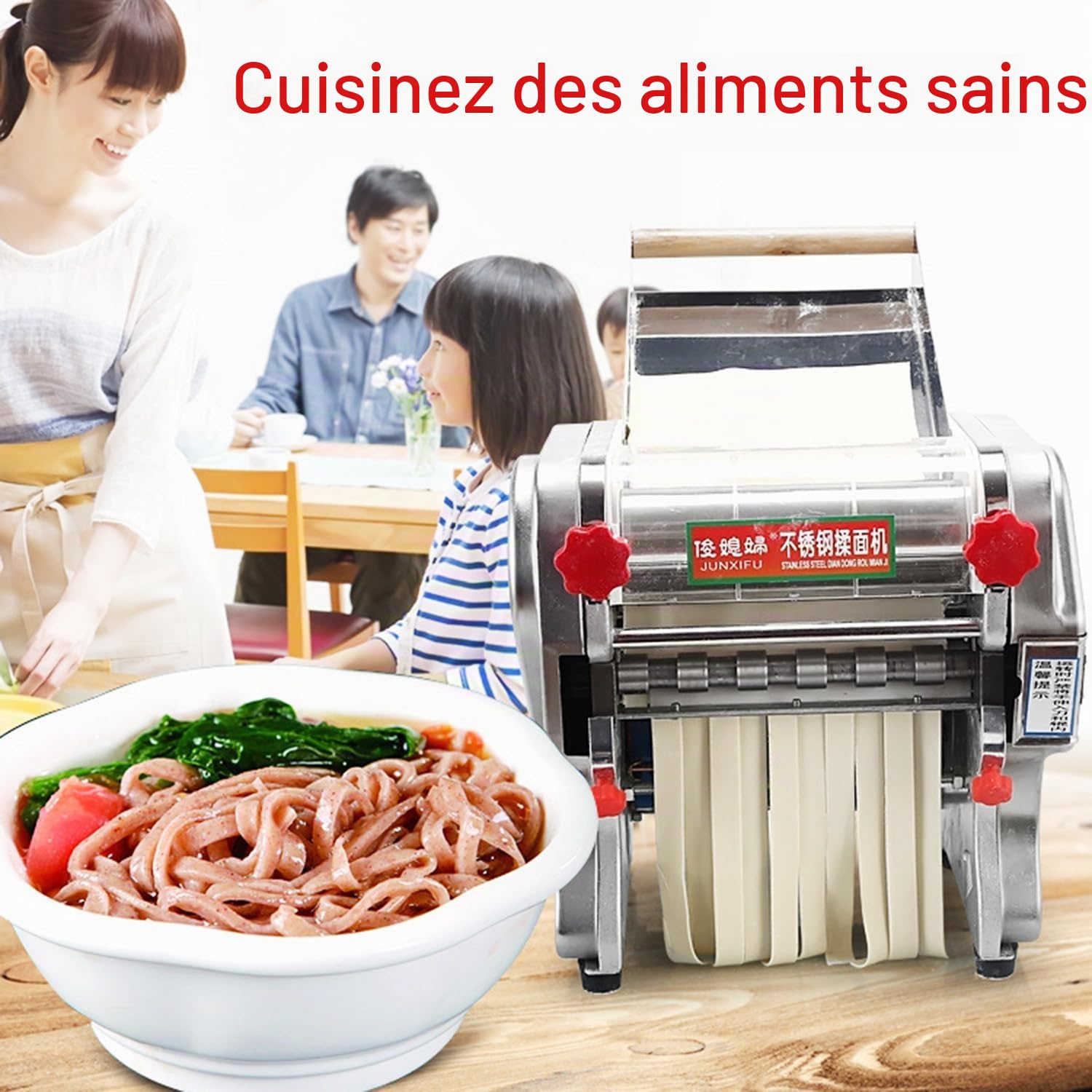 Machine à Pâtes Électrique Professionnelle Acier Inoxydable 2 Lames Réglage Épaisseur 0,3-20 Mm pour Spaghettis Lasagnes Maison & Restaurant FKM240