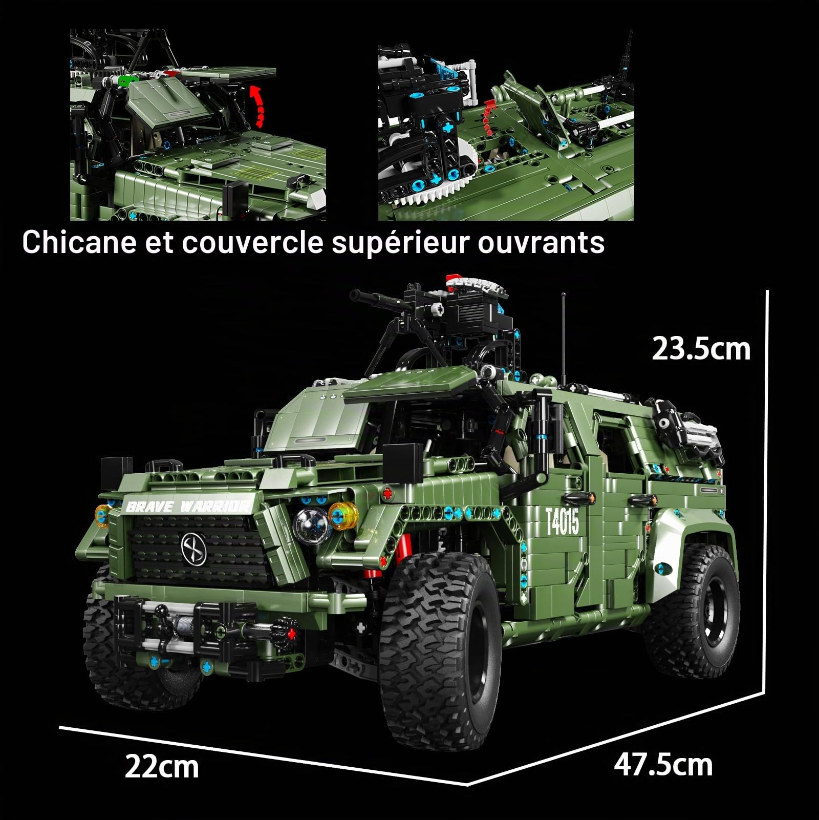 Warrior Kit de construction de voiture militaire tout-terrain, camion militaire de collection 1:8 avec tourelle, modèle de véhicule militaire, jouet cadeau pour les amateurs de techniques