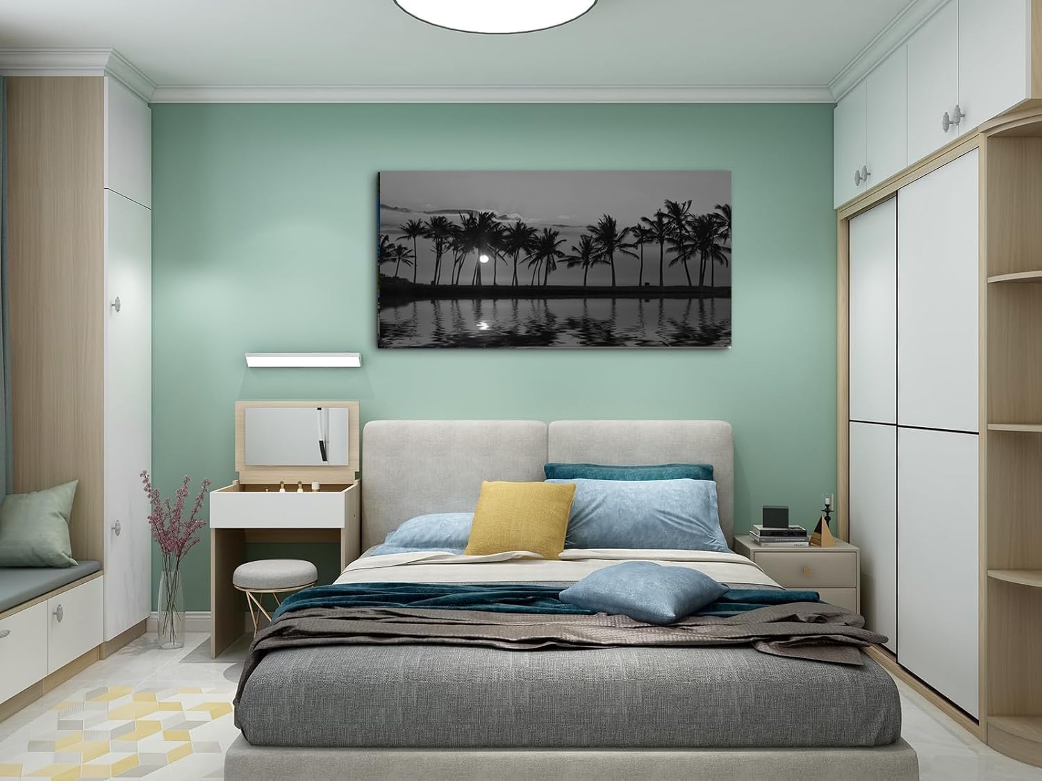 Black and White Hawaii Palm Trees Wall Art-Landscape Canvas Artwork Print Framed for Bathroom Office Home Decor-24 x48 - Image 6