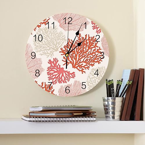 Miniatura 8 de Reloj de pared náutico de cloruro de polivinilo coral costero, silencioso, sin tictac, funciona con pilas, reloj redondo para el hogar, sala de