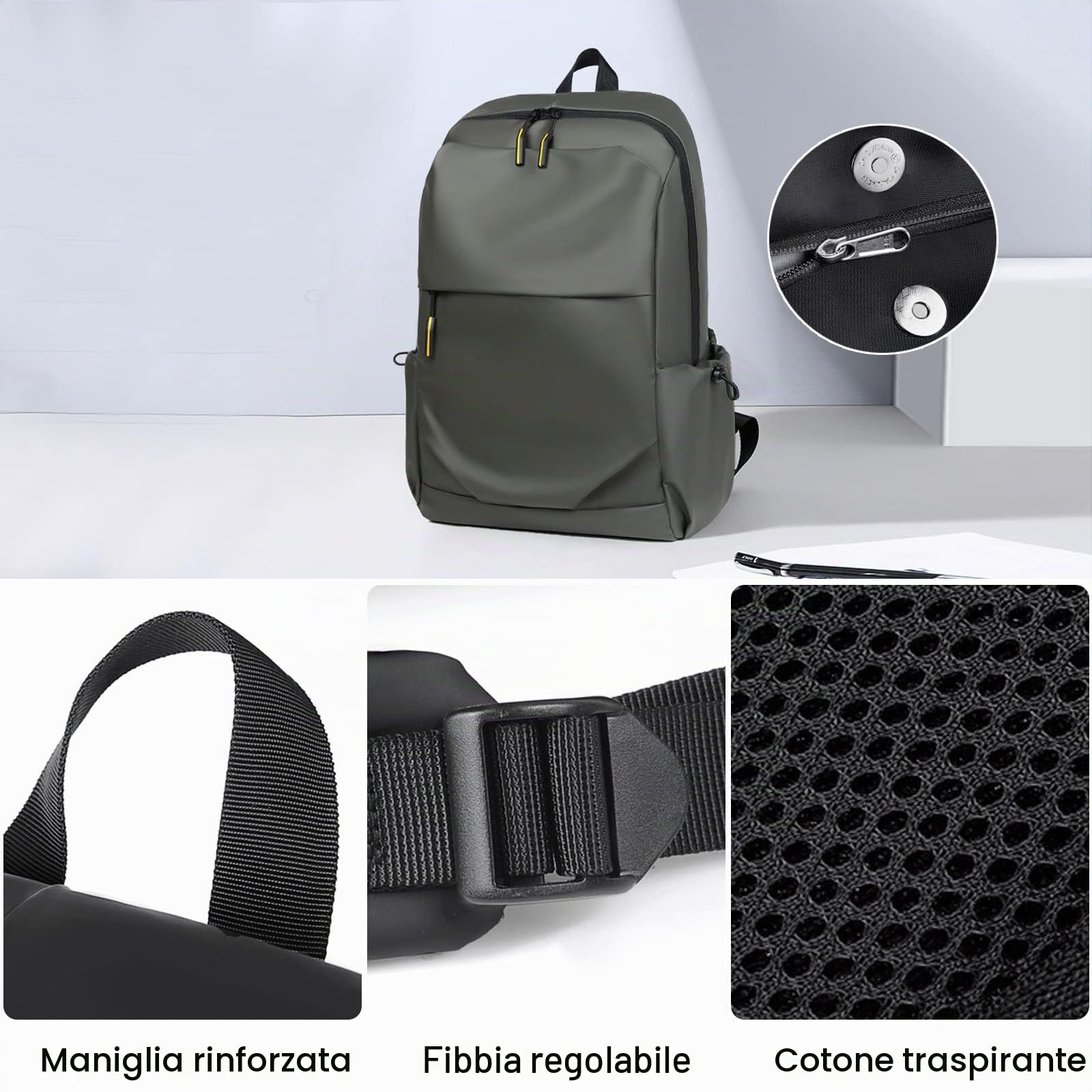 FANDARE Zaino Casual Uomo per Attività Commerciale e Scuola - Ultraleggero, Borsa a Tracolla, PC Zainetto Verde