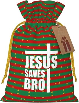 AMZJHGWEU Jesus Saves Bro Christmas Gift Bags, Santa Wrapping Bags, With Drawstring And Tags Reusable, Xmas Presents Bag, Holiday Party Favors, Birthday & Christmas Gift