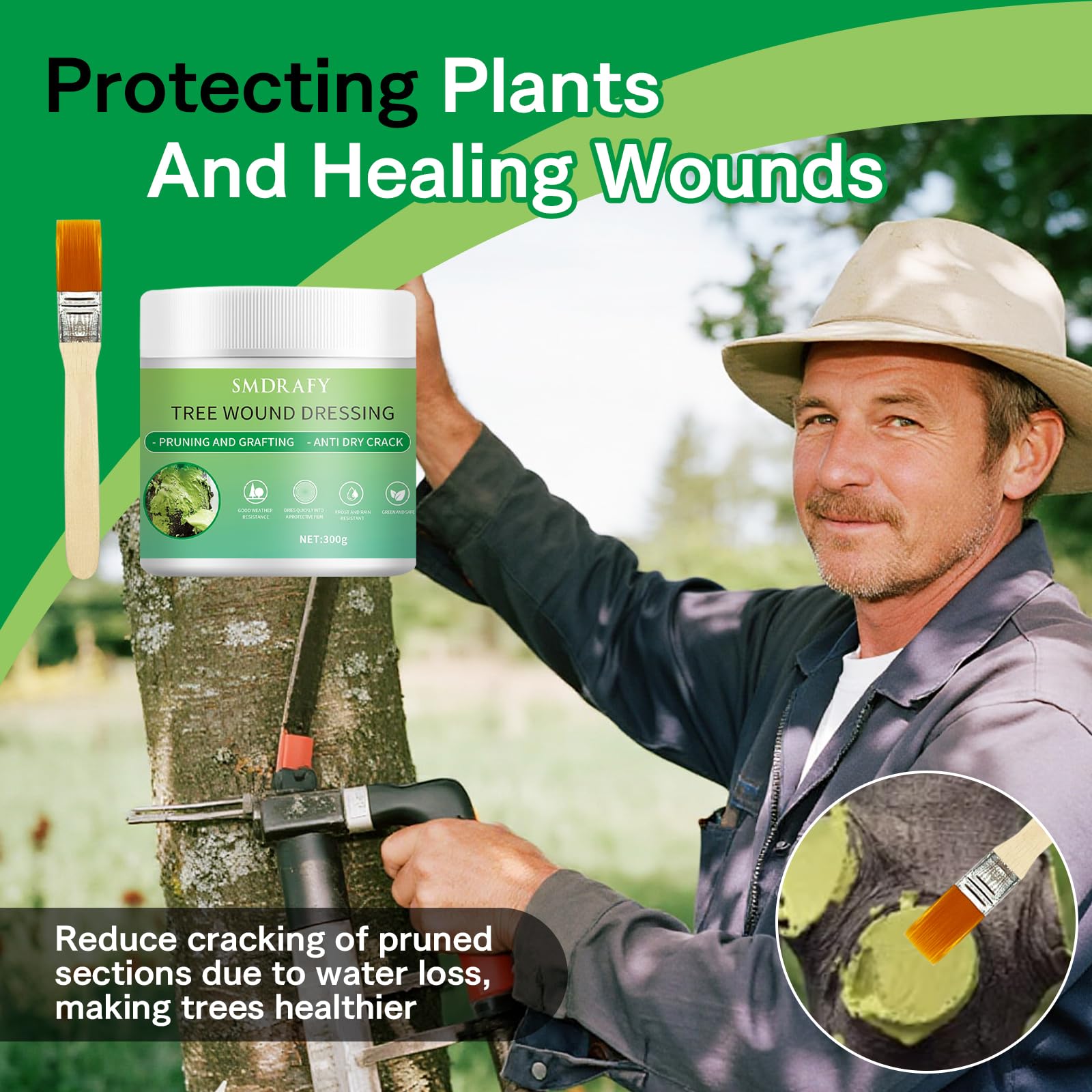 Pasta Cicatrizante para Injertos, Pasta Cicatrizante Plantas, Cicatrizante Arboles, Aplicable a plantas, árboles y Arbustos para Reducir la Escorrentía de Agua y Formar una Película Protectora,300G
