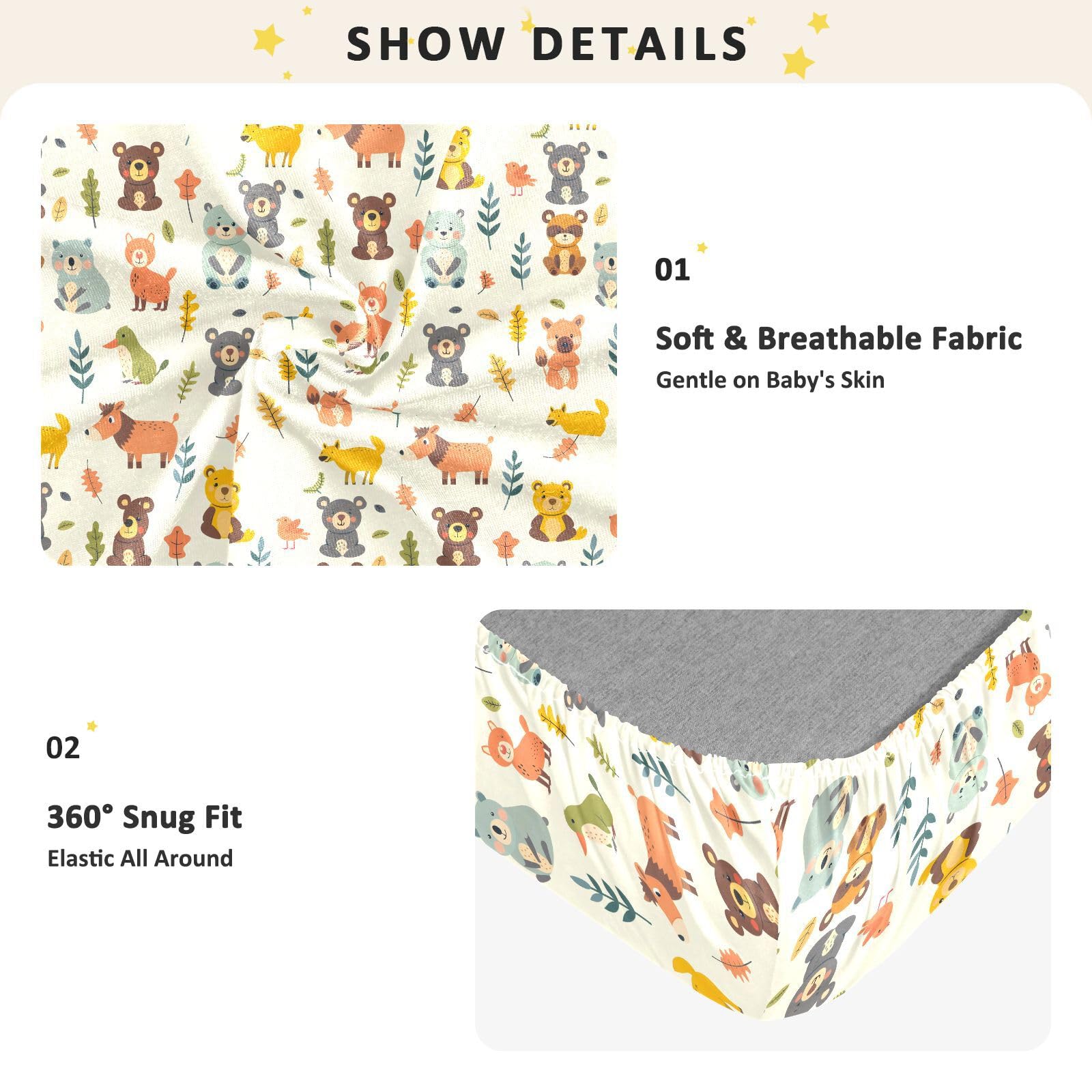 Drap-housse pour lit de bébé Motif animaux mignons pour garçons et filles 71,1 x 132,1 cm