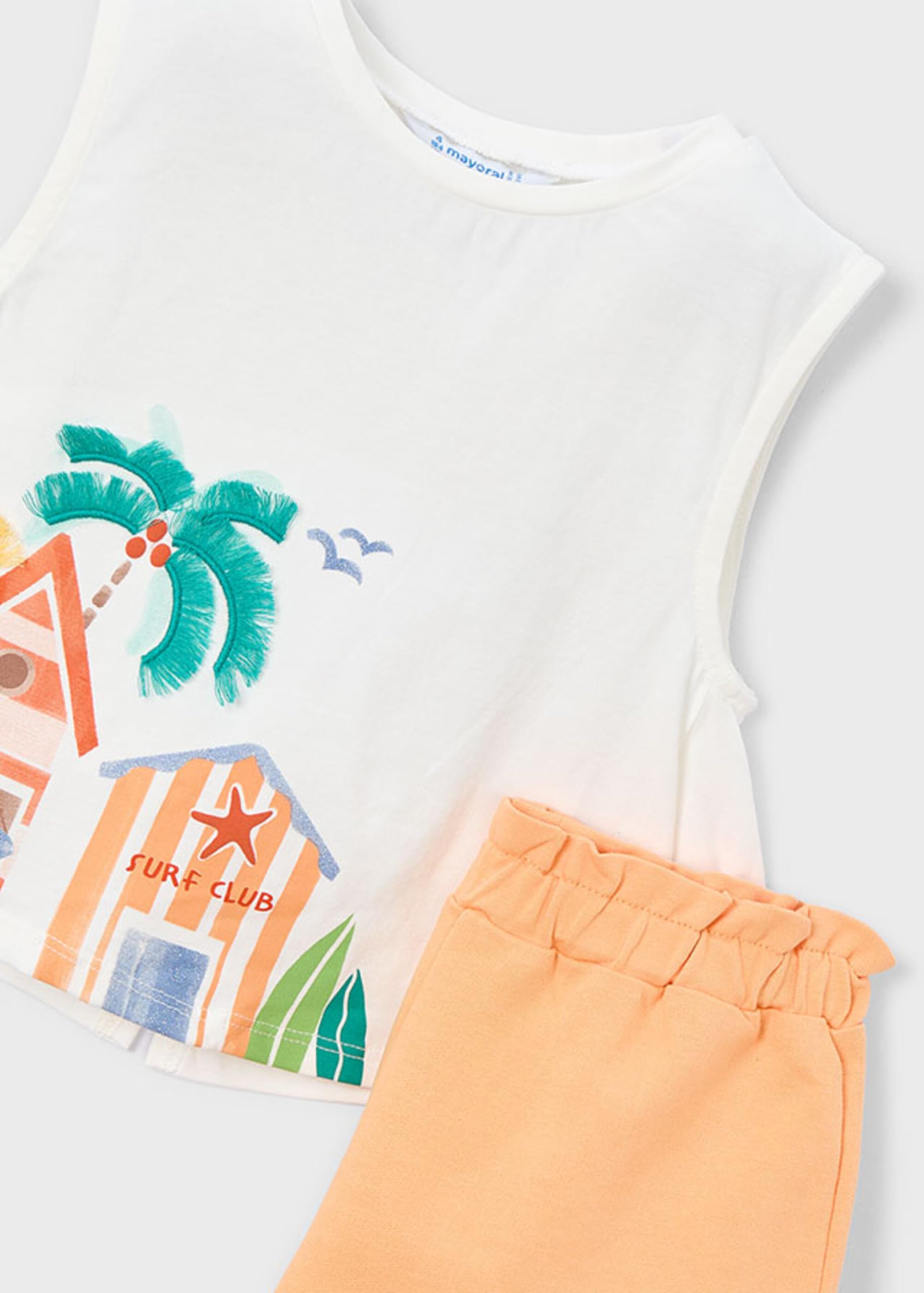 Mayoral Conjunto Niña Verano - Camiseta Blanca Sin Mangas con Estampado y Short – Ropa Infantil Cómoda y Fresca -Algodón