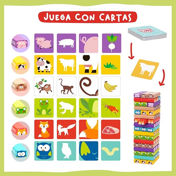 Nene Toys 4 in 1 Wooden Blocks Tower with Colors and Animals - Educational Family Board Game for Boys Girls Ages 3-9 - Gift for Parent-Child Sharing - 3
