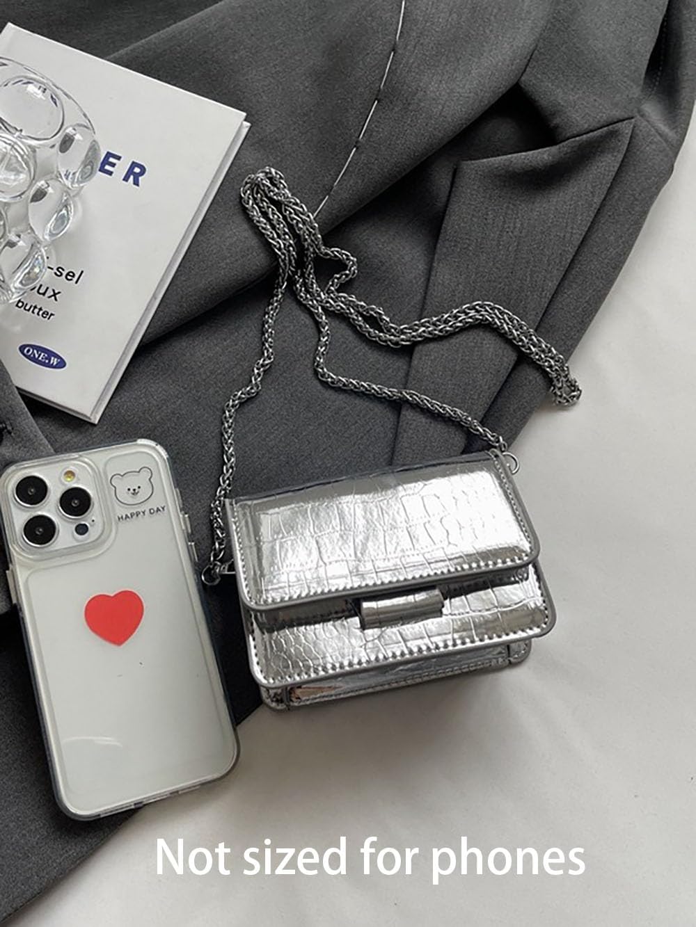 Metallic Evening Mini Silver Purse, Crossbody Bags for Women Y2K Glitter Clutch Handbag for Nightclub Parties - Image 3