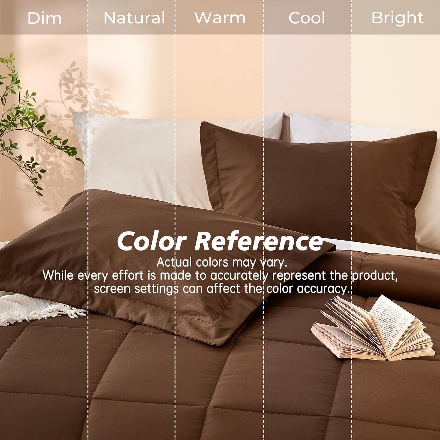 7 Pieces Full Size Comforter Set, Reversible Bed in a Bag Full, All Season Bedding Set with Comforter, Flat & Fitted Sheets, Pillowcases & Shams, Brown & Beige
