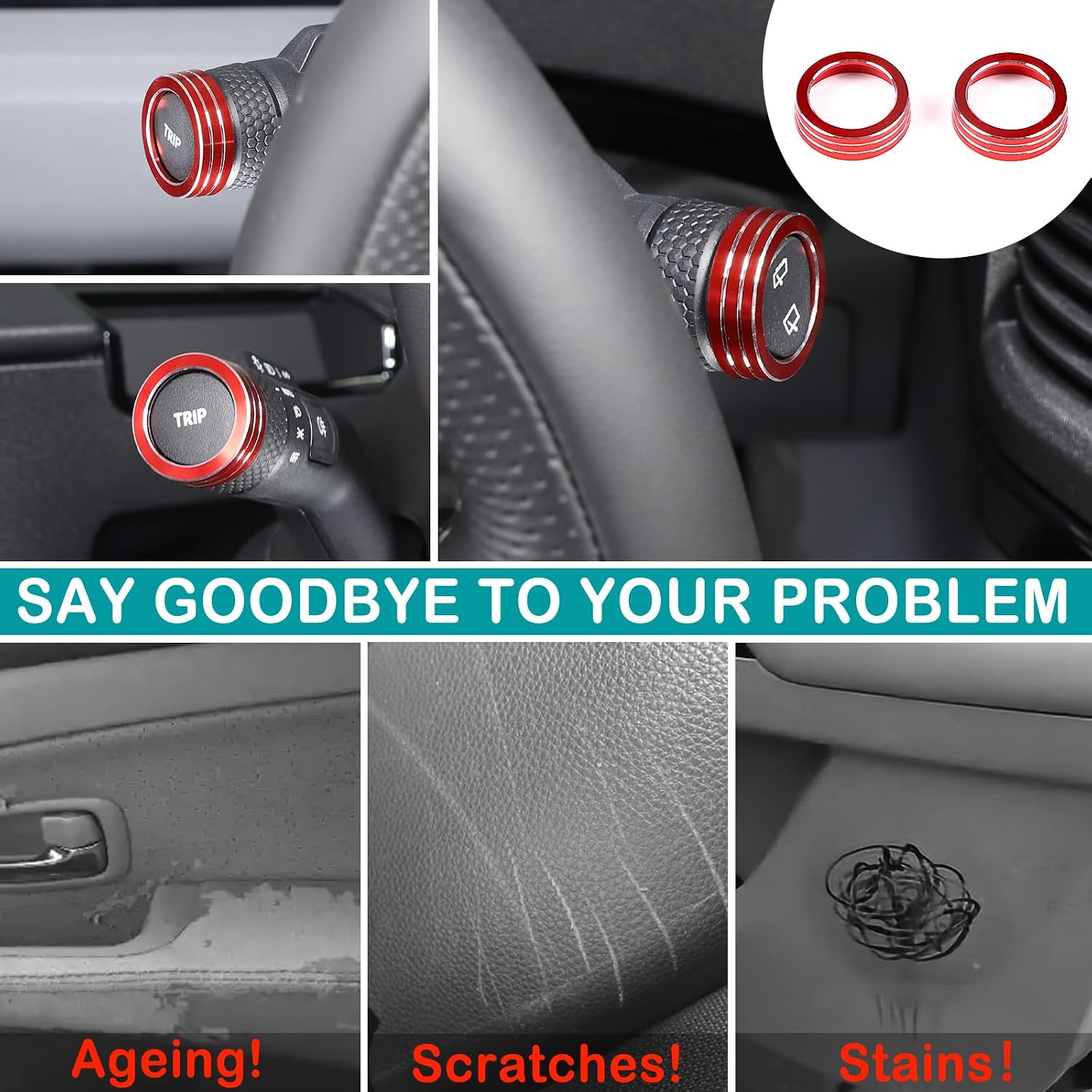 Car Headlight Wiper Adjustment Lever Knob Cover Interior Trim Decoration Compatible with Ineos Grenadier 2020-2024 Car Headlight Switch Decorative knob Ring Protective Accessories (Red) image 4