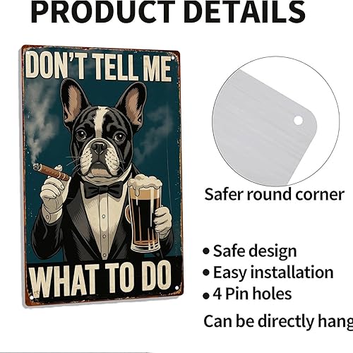 Miniatura 4 de Póster de letrero de metal retro retro con diseño de bulldog francés, fumar, beber, cerveza, decoración de pared, para garaje, hombre, cueva, baño,