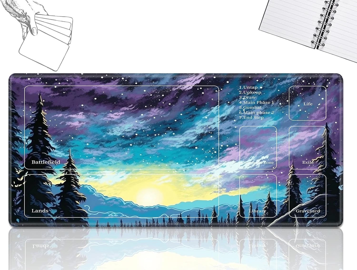 Playmat for MTG Cards Game Mat with Non-Slip Rubber Base Stitched Field Rules Zones Play Mat Desk Mats with Cat Size 24 x 14 inch Mousepad for MTG TCG Card Game Playing for Beginner
