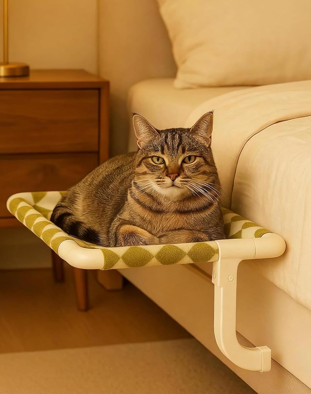 Cat Bedside Hammock – Premium Cat Bed & Window Perch Holds up to 50lbs, One-Step Sliding Clamping Slot Adjustment Cats Hammock