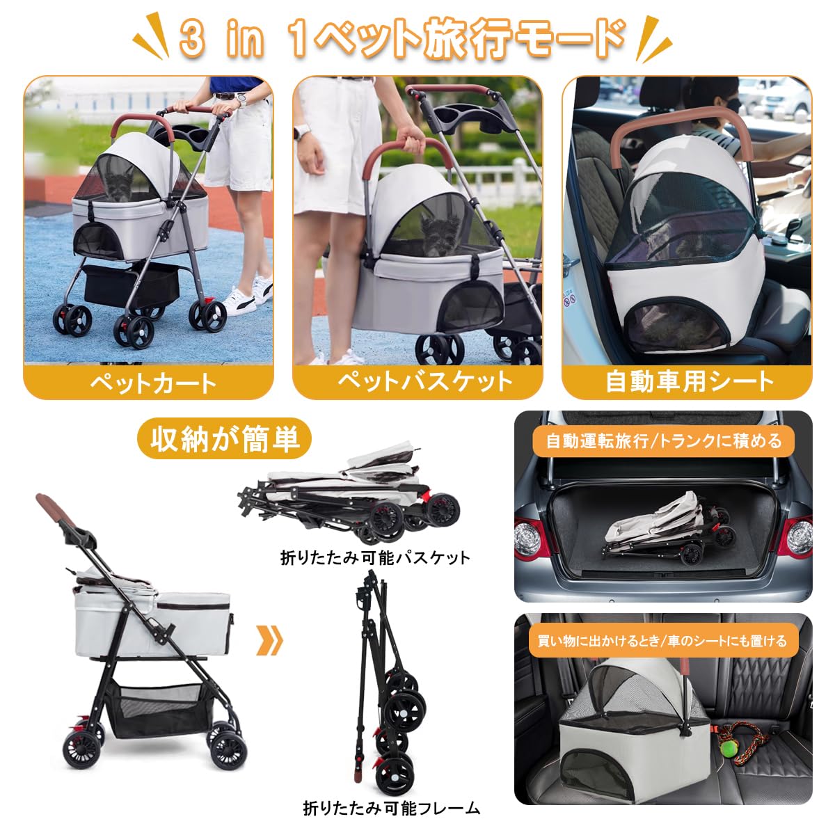 Amazon.co.jp: ペットカート 分離型 猫 犬用 バギー いぬ用 4輪 前輪