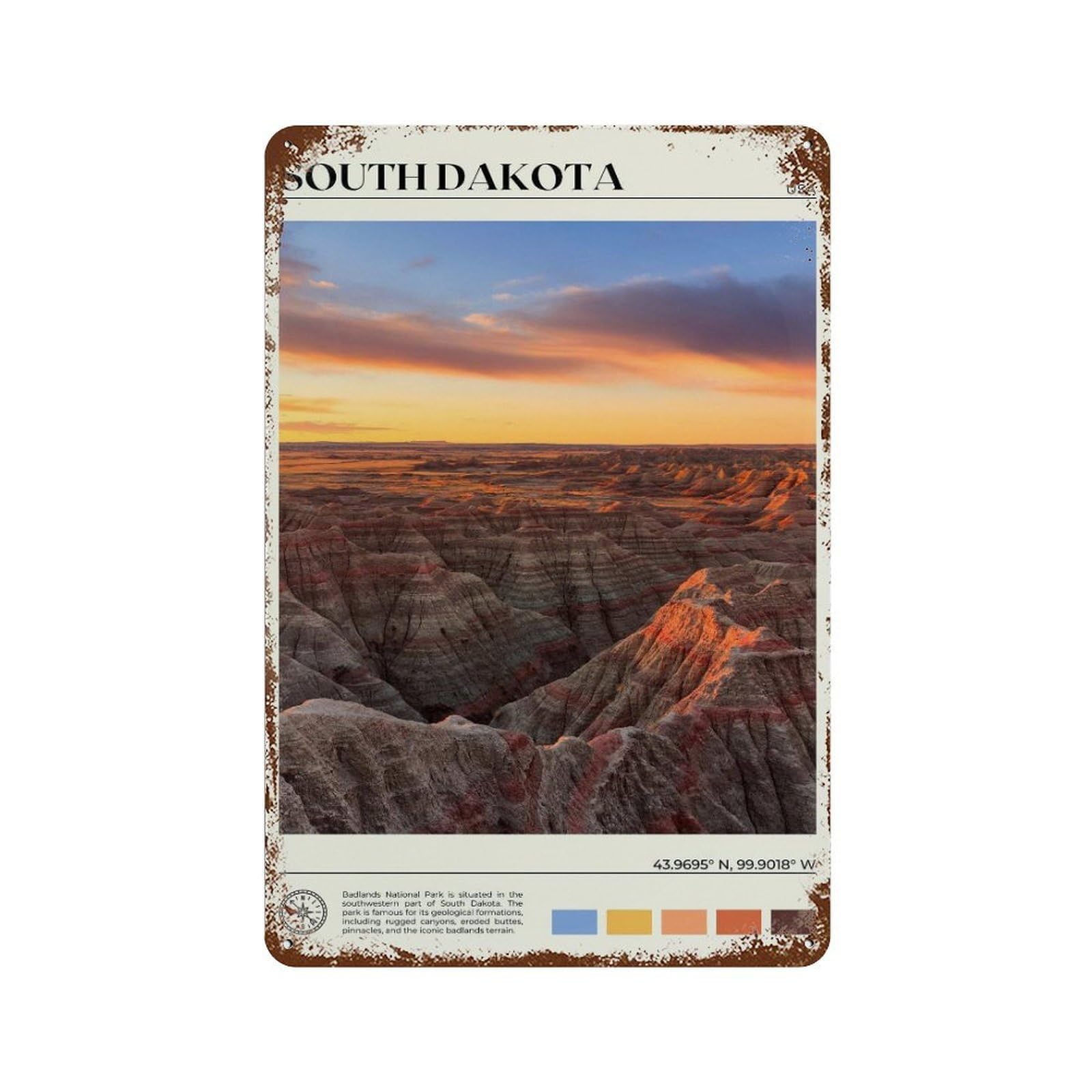 xiaoxiaoshen Real Photo South Dakota Decor USA Wall Decor Art Metal Tin Poster Modern Home Decor Art Home Bar Shop Decorations Vintage Sign 30x20cm