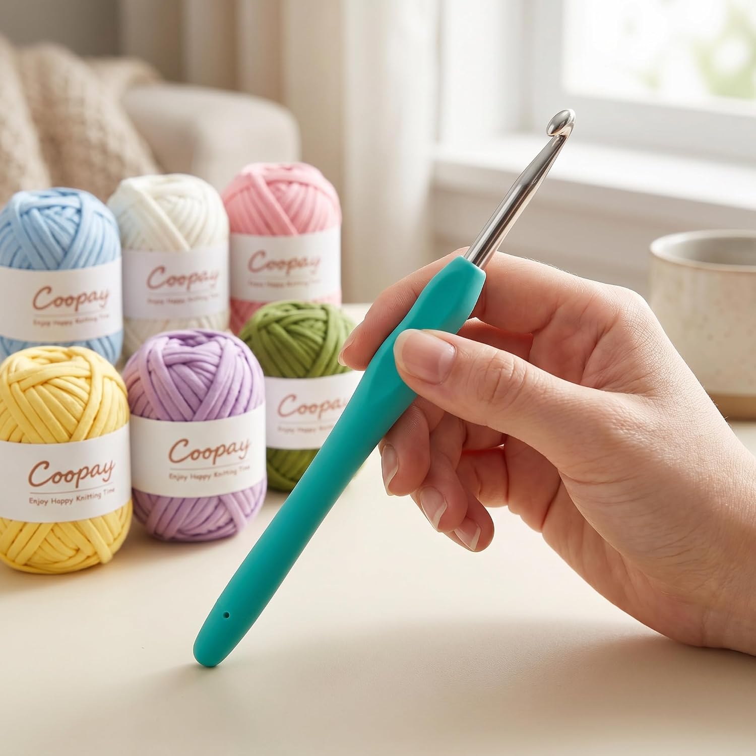 Coopay 6 Pack T-Shirt Yarn for Crocheting, 600g Thick Elastic Fabric Yarn