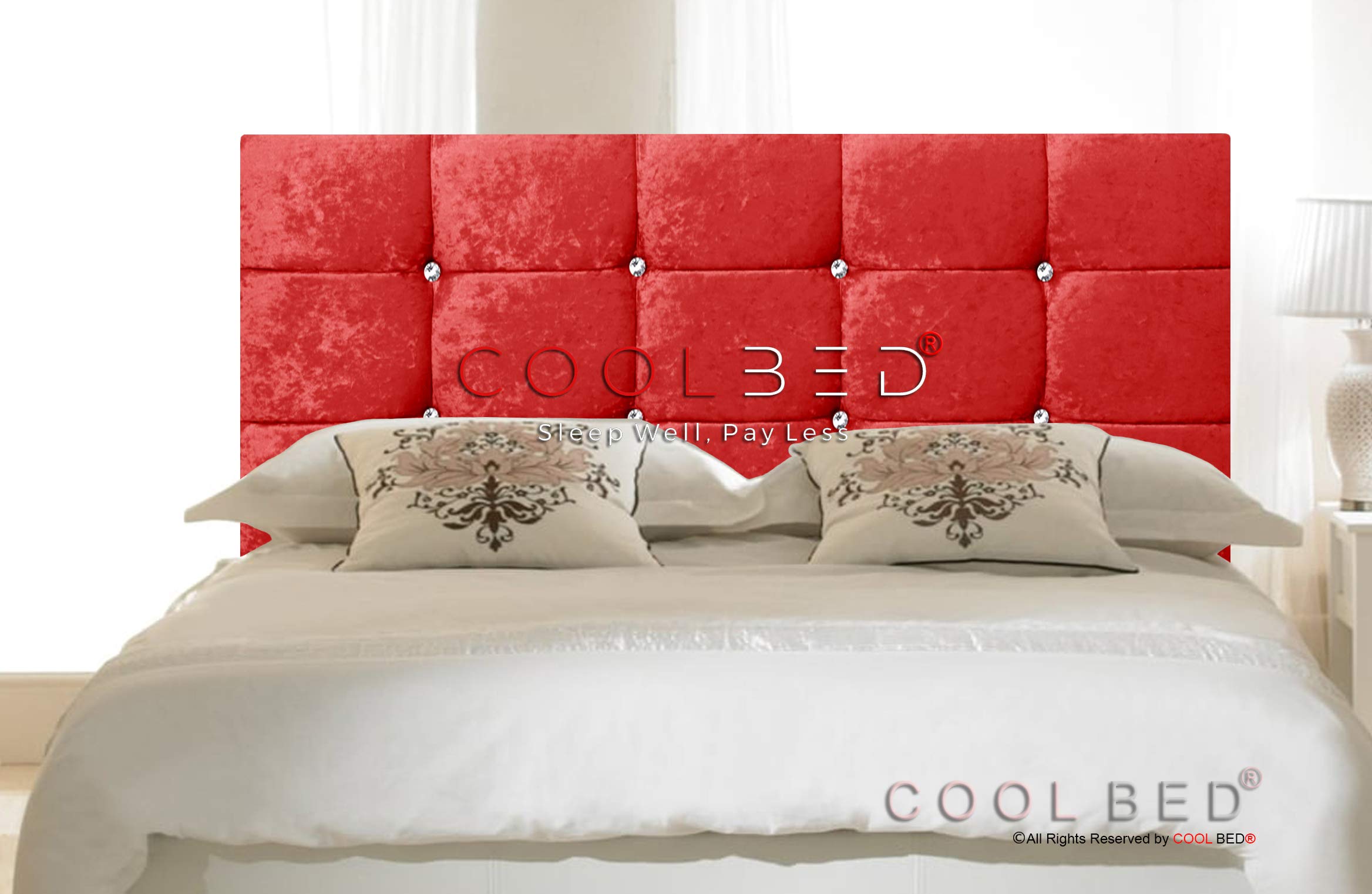 CRUSHED VELVET CHESTERFIELD CUBE HEADBOARD FOR DIVAN BED IN 20" AND 26" HEIGHT (26" - RED, SMALL DOUBLE (4FT))