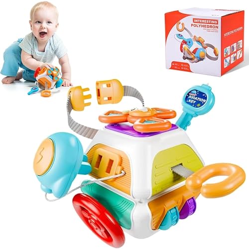 Brand Conquer Baby Busy Cube Board Montessori Sensory Toy Toddler 1-3 Infant Carseat Plane Travel Kids Educational Activity Cube Toy for Babies Birthday Gift 6 7 9 Month Old Boy Girl (6 in 1 Cube)