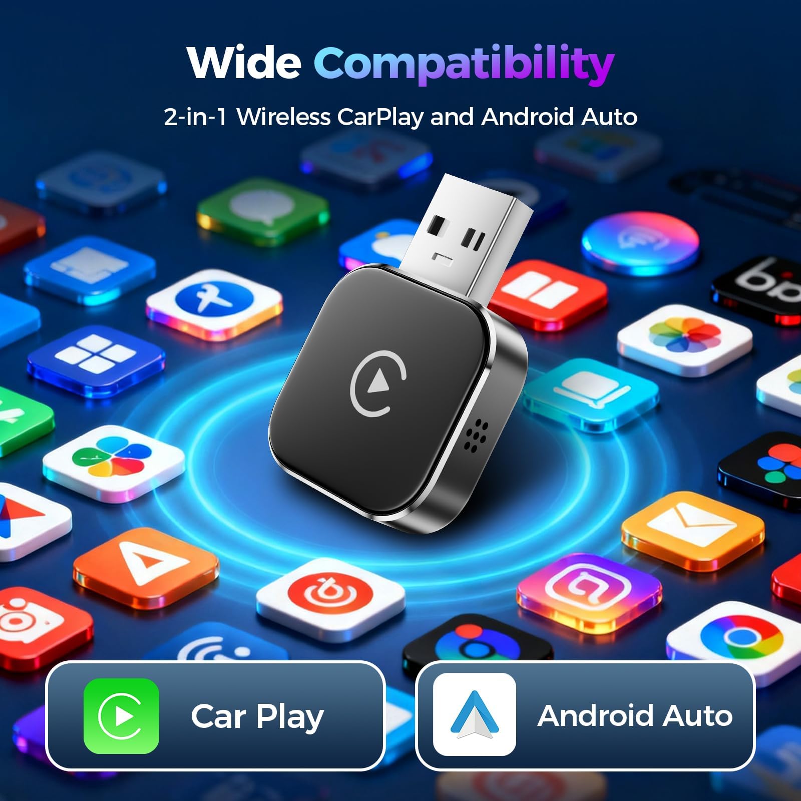 2026 Wireless Carplay & Android Auto Adapter 2-in-1, 2.4+5.0 GHz WiFi Android Auto Adapter, Plug and Play, 5.0 Bluetooth Stabile Verbindung, USB C/A, Kompatibel mit Phone iOS 10+ und Android 11+