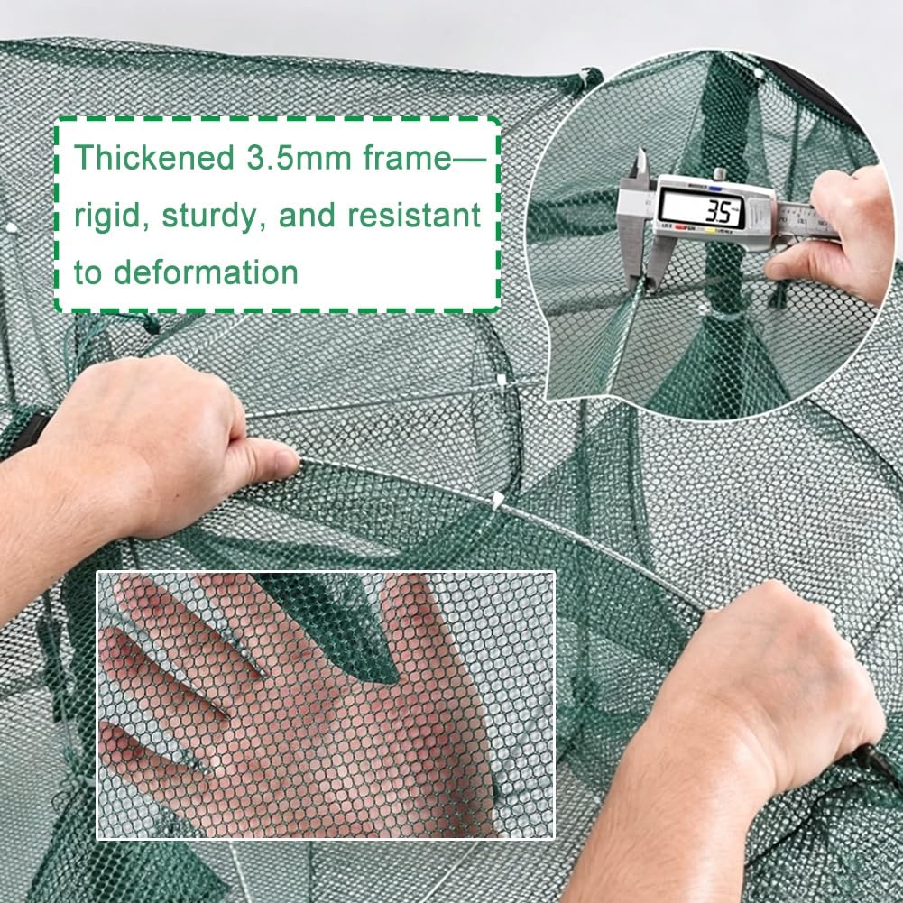 Red de trampa plegable para peces, red de camarones y cangrejos estilo paraguas, red de pesca de apertura automática con múltiples agujeros de entrada, trampa de malla duradera para camarones