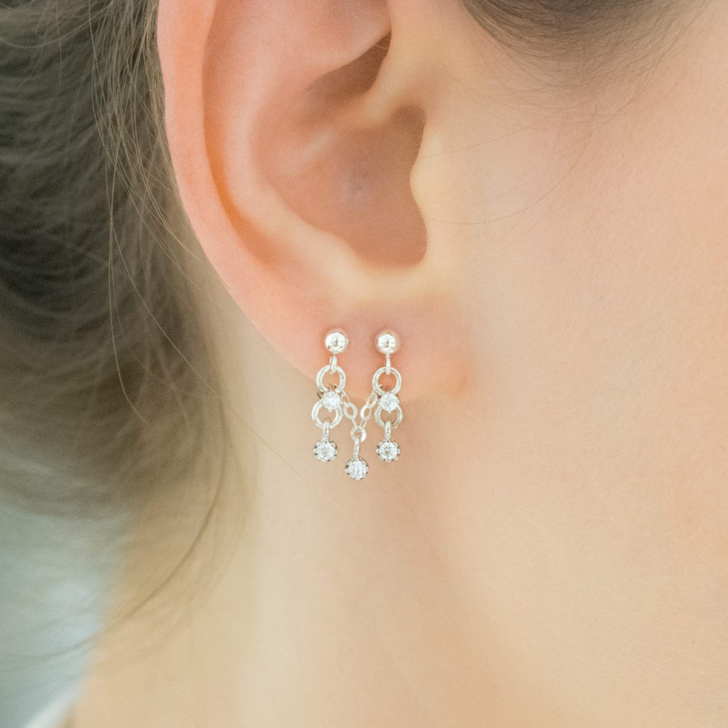 Kette ohrringe Doppelohrringe Zirkonia Ohrstecker Diamant Sterling Silber Ohrpiercing