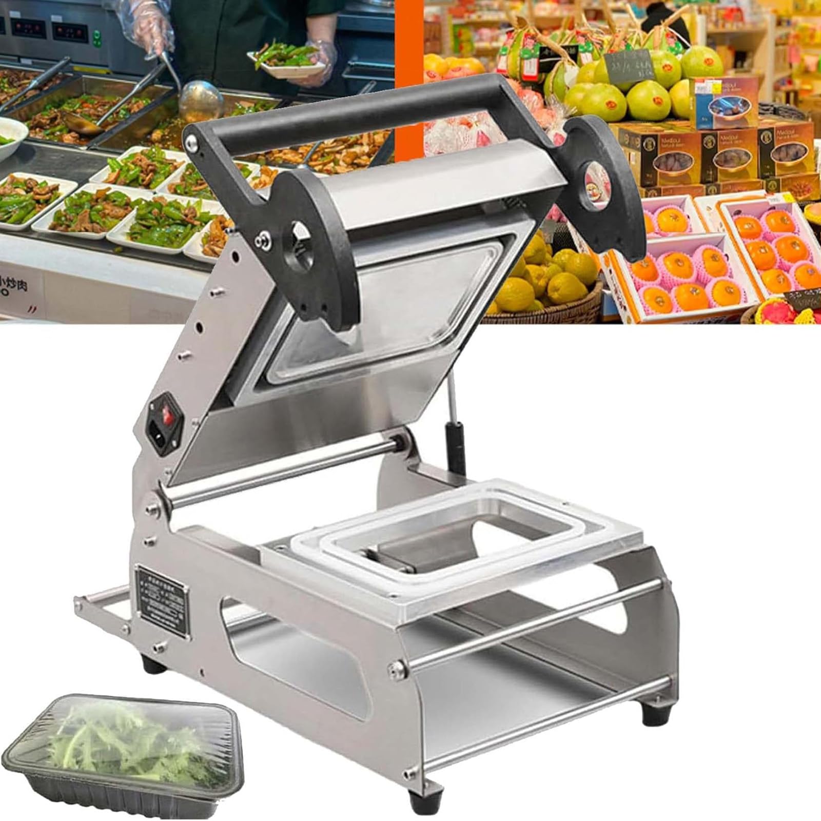 Máquina selladora de alimentos a presión manual, embalaje semiautomático, ideal para sellar cajas y bandejas de carne para llevar