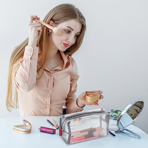 Miniatura 5 de 6 bolsas de maquillaje de malla, bolsa de cosméticos de malla, portátil, organizador de viaje, bolsa con cremallera, bolsas de maquillaje para el