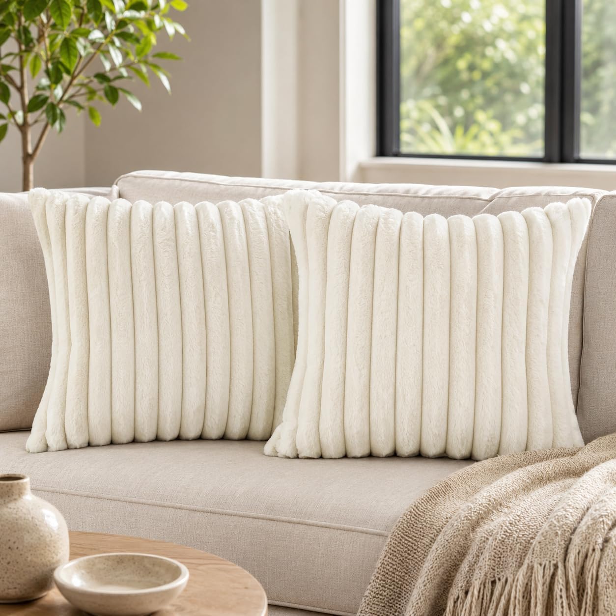 Decorative Throw Pillow Covers 18x18 Inch, Modern Spring Home Decor Soft Plush Couch Pillows Cozy Fluffy Cushion Covers for Sofa Bed