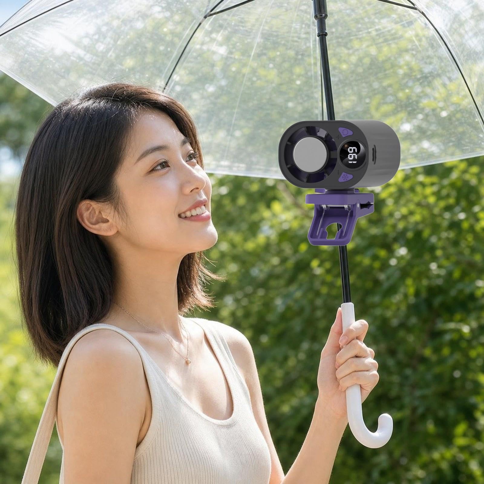 Clip On Portable Fan Ventilatore da Tavolo Portatile con Clip Resistente Ventola Mini Multifunzione con Schermo LED Regolazione velocità 199 Livelli M, Raffreddamento Nero