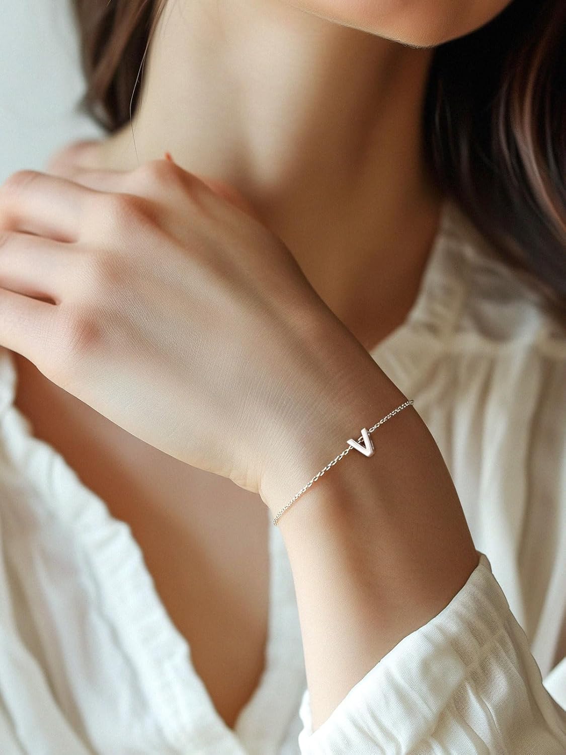 Silvora S925 Sterling Silver Initial Letter Bracelet - A to Z, 6.3" + 2" Adjustable Personalized 26 Alphabet Jewelry Initial Bracelet for Women - Image 4