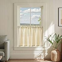 Vista 87 de jinchan Cortinas de Lino a Rayas para Cocina de 45 Pulgadas, Cortinas de Nivel, Estilo de Granja Moderno, Estilo Café, Tratamientos para Ventanas