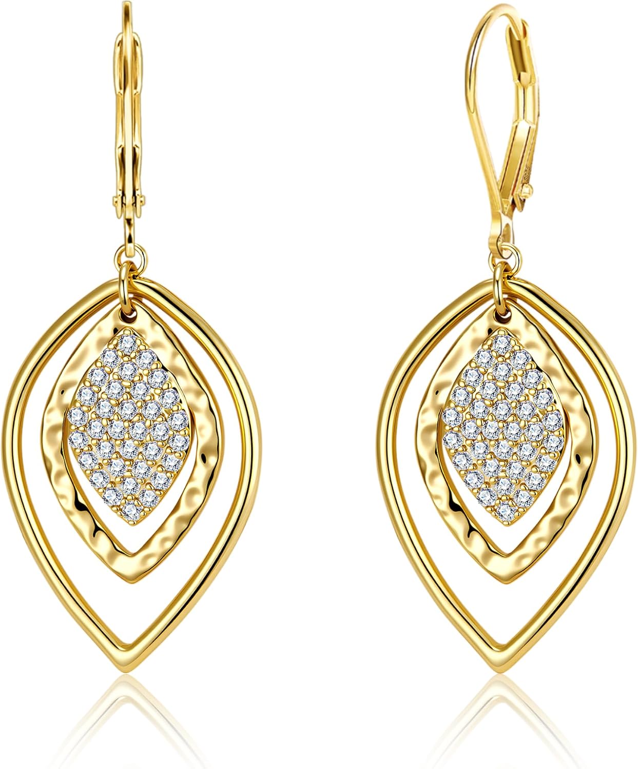 Leverback Sterling Silver 14K Gold Dangle Earrings for Women Trendy Hypoallergenic Drop Earring Statement Dangle Dangling Cubic Zirconia Earrings Jewelry Gifts