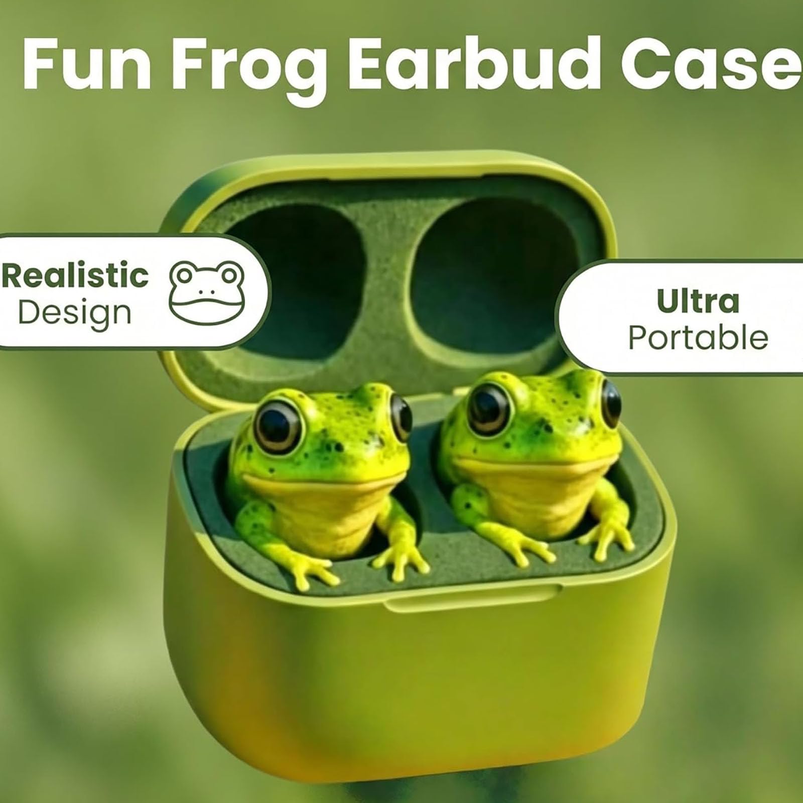 Frog Earbuds Wireless Bluetooth, Cute Animal Shaped Bluetooth Earbuds with Charging Case, Wireless in Ear Headphones, Deep Bass, Noise Reduction, IPX4 Waterproof, Gift for Kid & Adult (Frog) — view 3