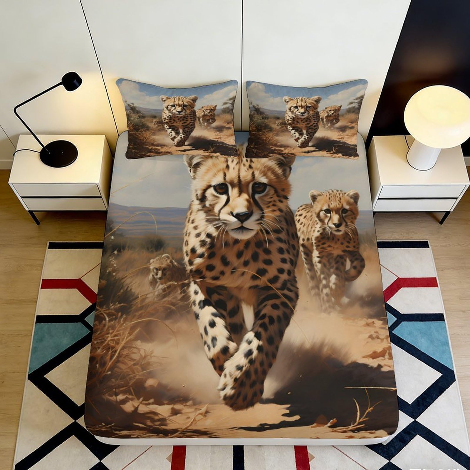 Dhbaneiok Style-2 3D Printed Wild Cheetah Fitted Sheet Microfiber Soft Animal Safari Pattern Mattress Cover For Bedroom Dorm Decor 90X200x25cm