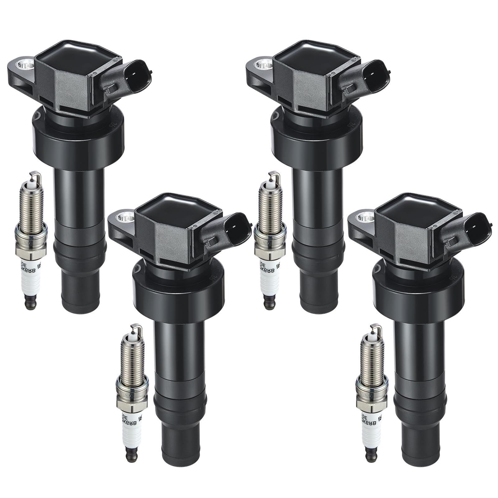 Ignition Coil Pack UF652 and Spark Plugs 93815 Set of 4 Compatible with Hyundai Accent 2012-2019 Veloster 2012-2017 for kia Rio Soul 2012-2019 1.6L L4 Replaces 5C1860 27301-2B100 UF652 + 93815