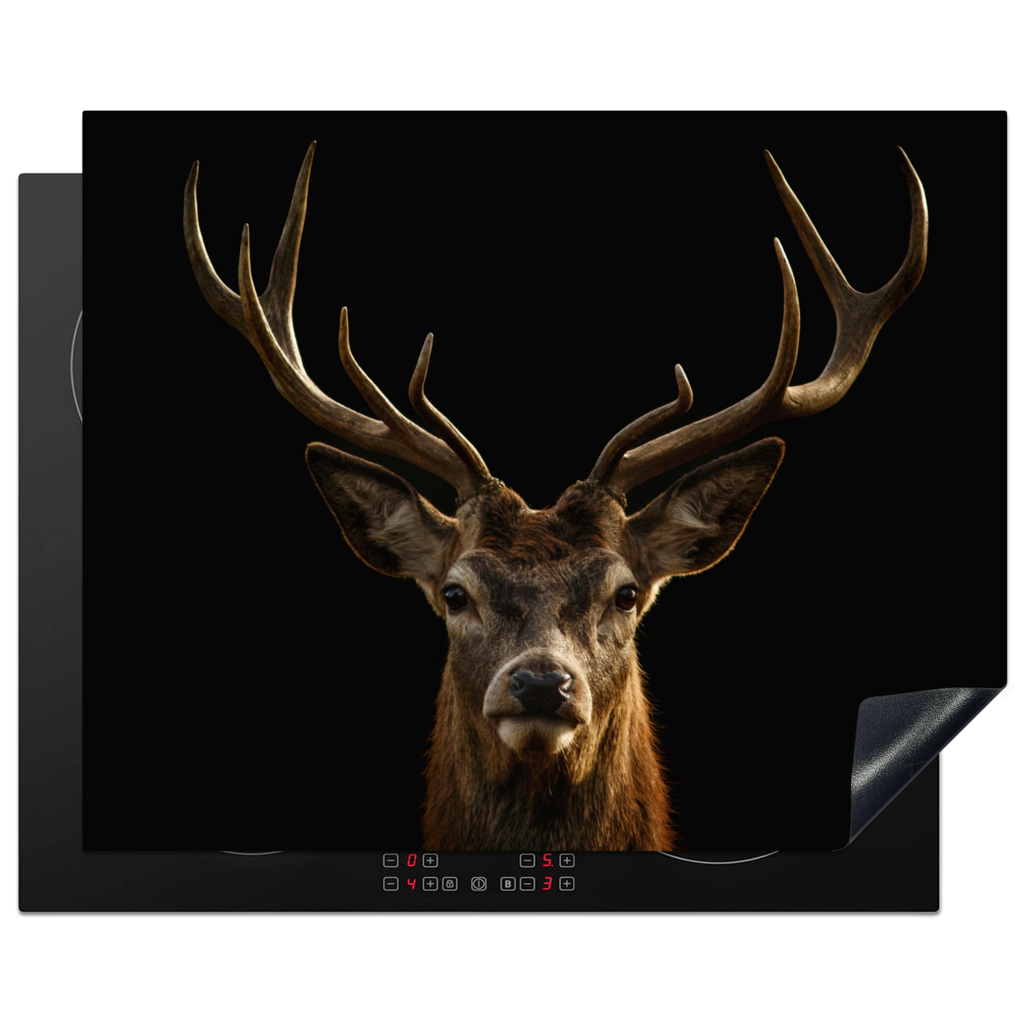 KitchenYeah© Induction Hob Protector Mat 20.5"x25.6" / 65x52 cm Stove Cap Top Cover Kitchen Cooker Covers for Electric Hobs Vinyl Deer - Antlers - Animal - Brown - Black