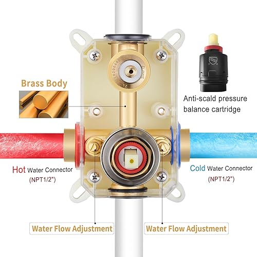 Miniatura 6 de ESNBIA - Sistema de regadera, estilo lluvia de 12 pulgadas para baño con juego combinado de mano, sistema dual de alta presión montado en la pared,