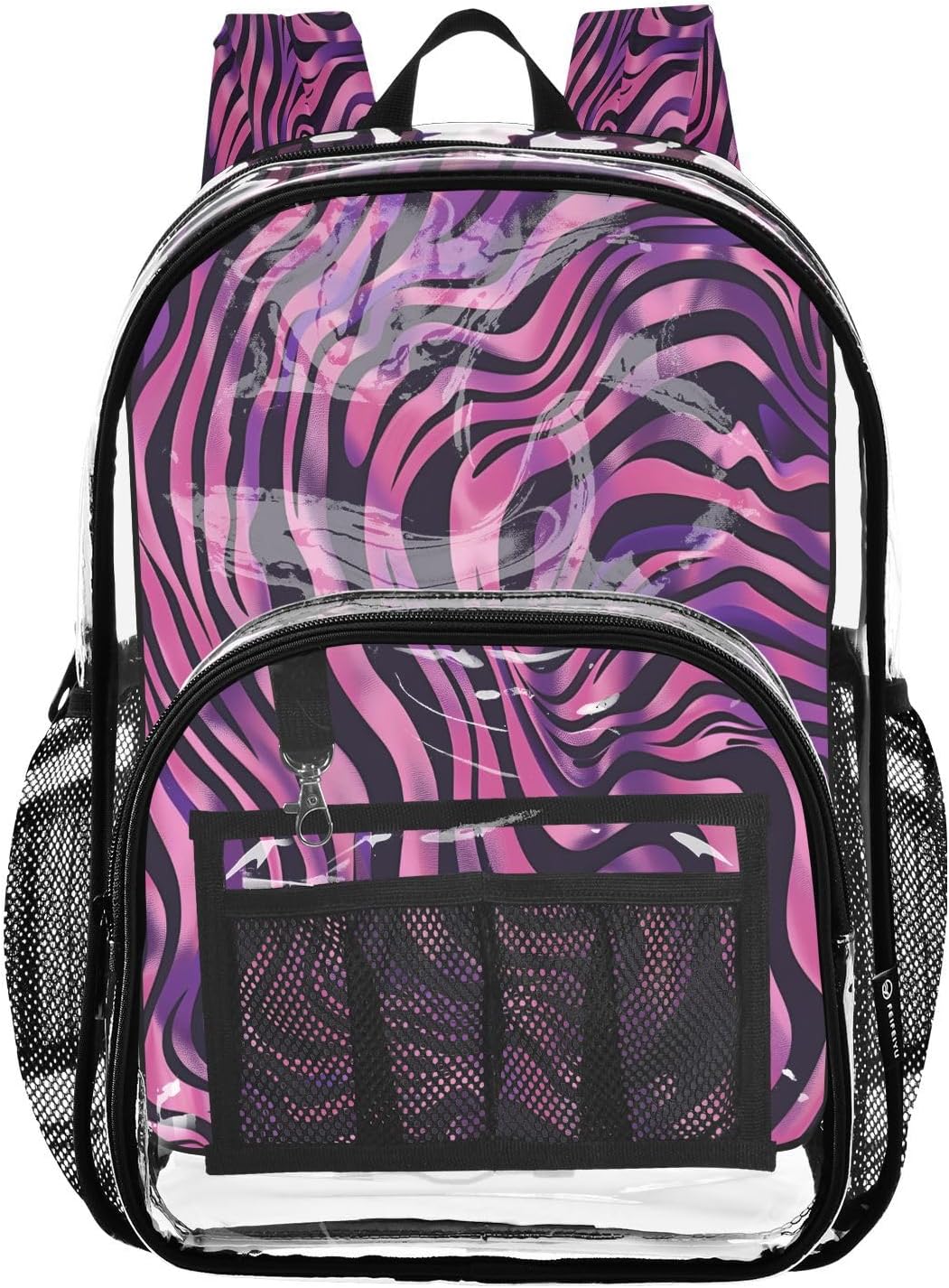 Zebra Print Clear Backpack Heavy Duty See Through Transparent PVC BookBag for Kids Boy Girl Adult School Work