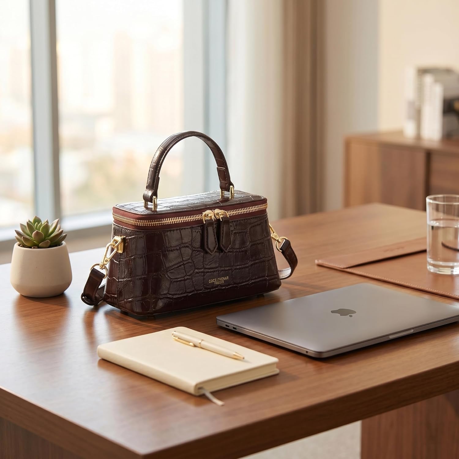 Women's crocodile-embossed crossbody bag, shoulder bag with adjustable shoulder strap, retro square tote bag.