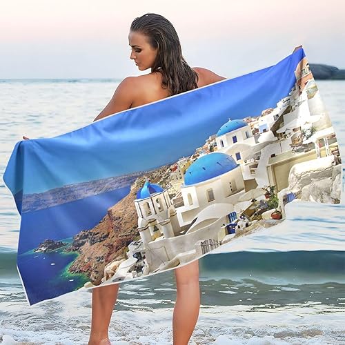 Santorini - Toalla de playa de secado rápido, absorbente, toalla ligera a prueba de arena para gimnasio, yoga, deportes natación, 30 x 60 pulgadas