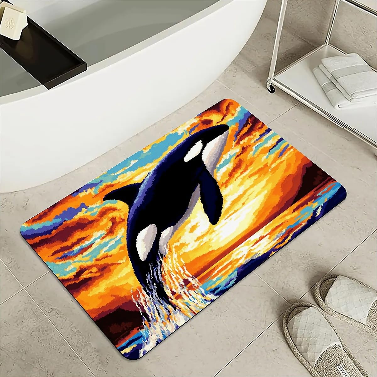 ZHUZHISHAN Diatomaceous Earth Bath Mat,Mosaic orca Whale Non-Slip Volume Super Absorbent Fast Drying Eco-Friendly Easy to Clean for Bathroom Kitchen