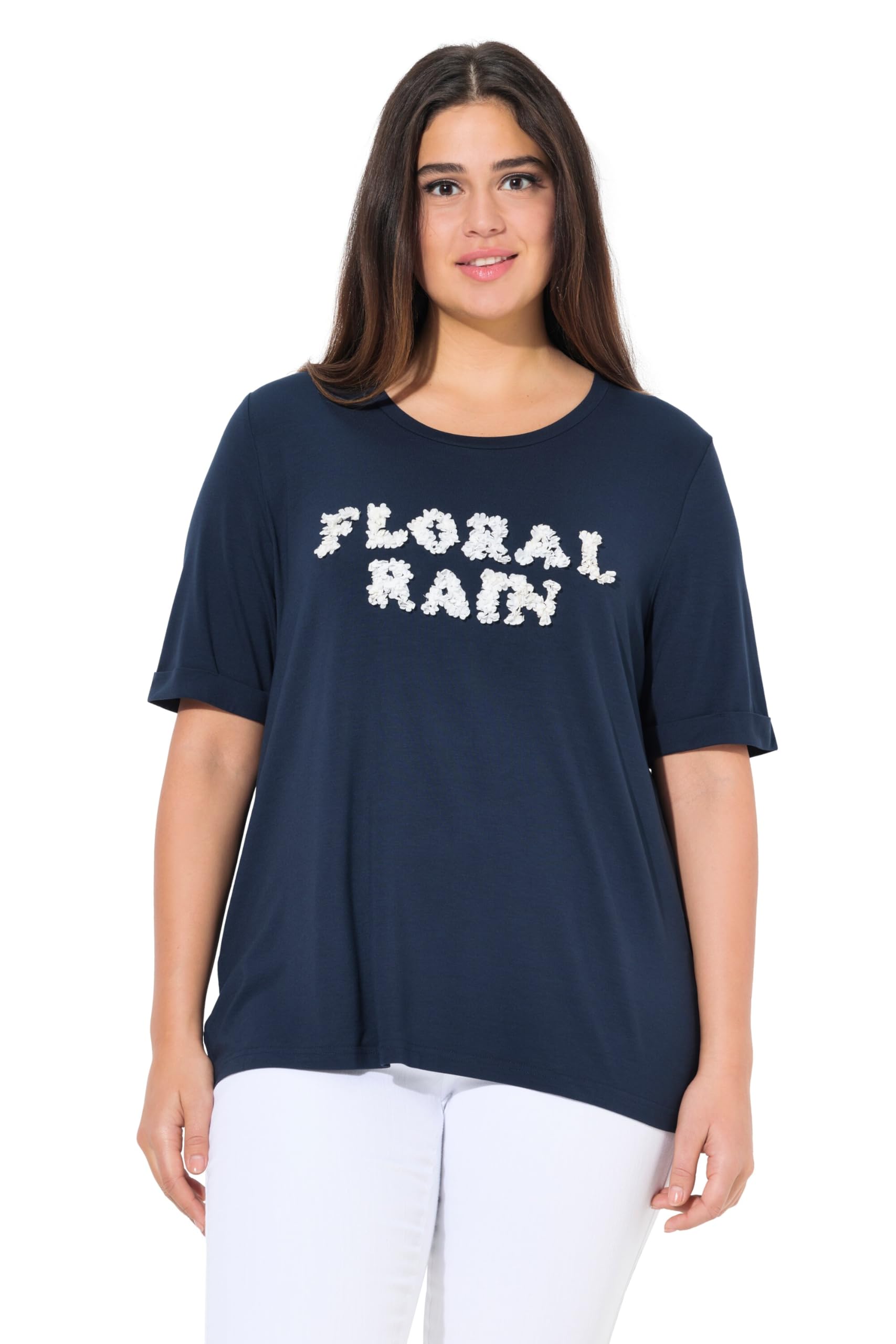 Ulla Popken Damen große Größen Übergrößen Plus Size T-Shirt, 3D Floral Rain, Classic, Rundhals, Halbarm 837615