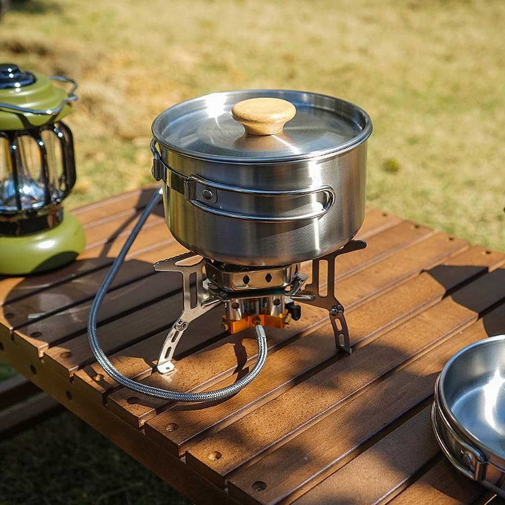 Camping Cookware Set, Compact Stainless Steel Campfire Cooking Pots and Pans, Combo Kit with Storage Bag, Rugged Outdoor Cook Set for Hiking Barbecues Beach