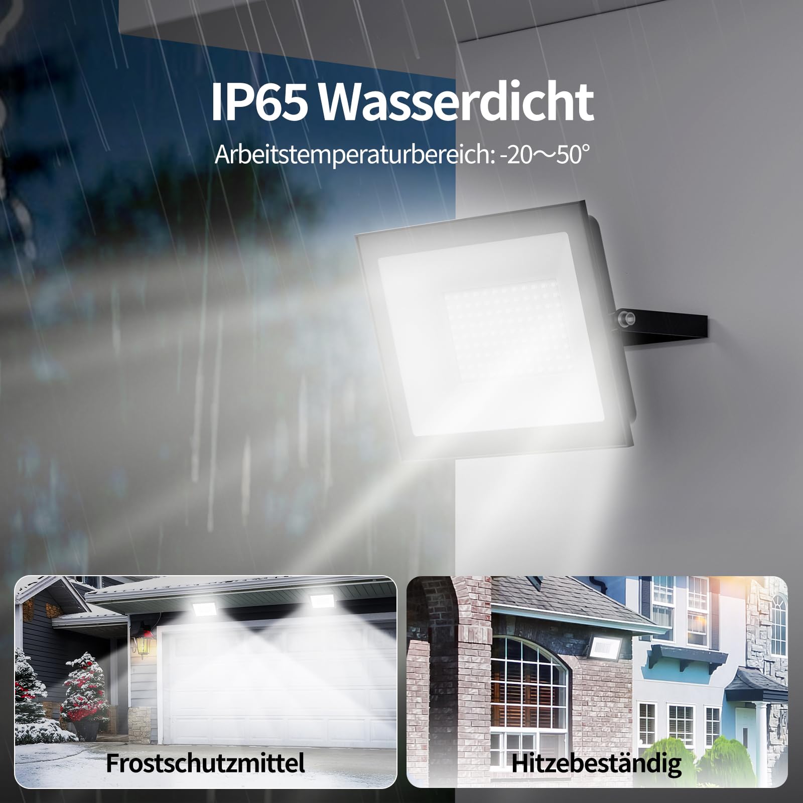 Allin LED Strahler Außen mit Stecke 100W - 6500K 10000LM Superhell LED Strahler, IP65 Wasserdicht Scheinwerfer, Fluter mit 300cm langem Stecker kabel, Flutlicht für Garten, Innenhöfe, Garage