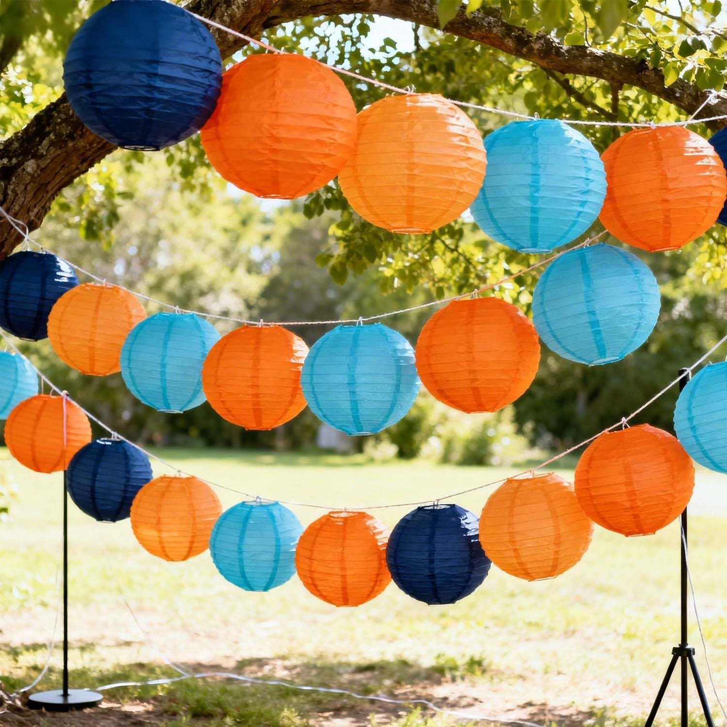 Orange and Blue Paper Lanterns 12Pcs Hanging Lantern for Birthday Party, Wedding, Home Decor, Baby Shower Festive Decoration
