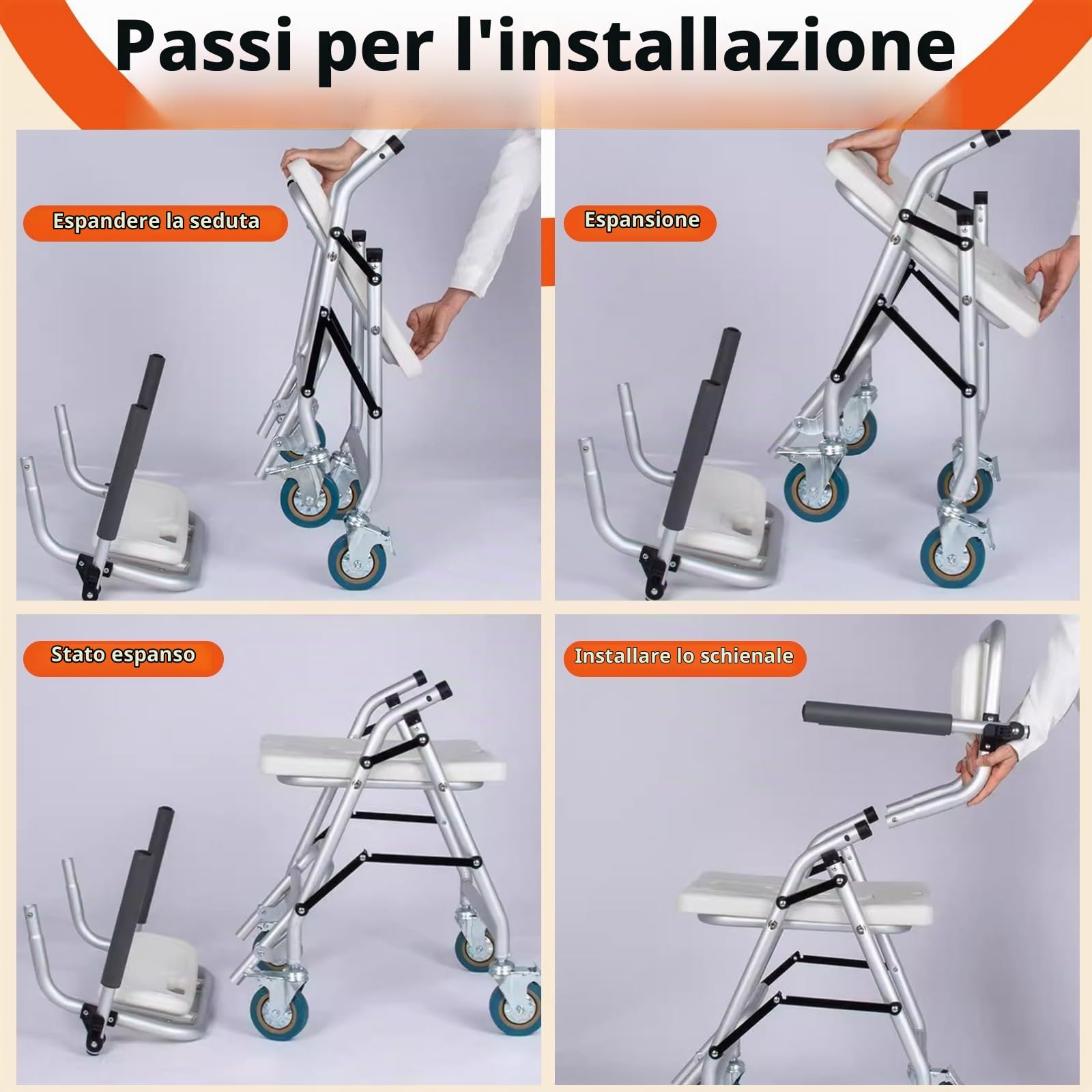 Sedie per Doccia Anziani e Disabili Pieghevole, Professionale Sedia a Rotelle per Doccia, Sgabello Doccia con Braccioli e Poggiapiedi - Robusto e Durevole - Impermeabile e Antiruggine