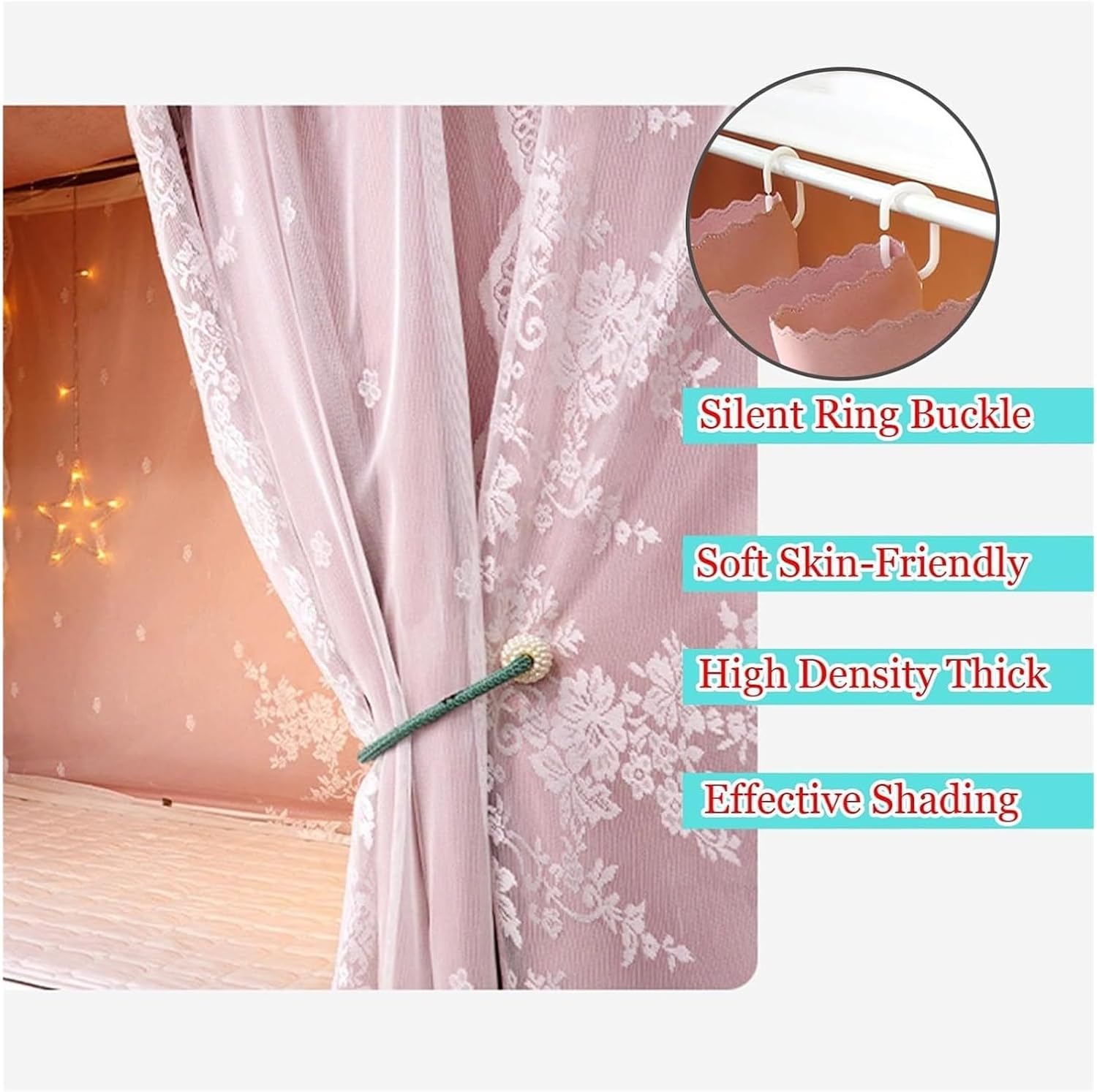Bunk Bed Curtains,Canopy Bed Curtains, Canopy for Loft Drapes Dormitory Breathable Dustproof Privacy Space for Boys Girls Aldults(Pink 2,120cm(47))